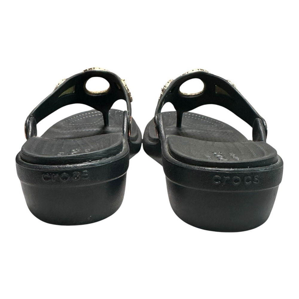 Crocs Sanrah Diamante Wedge Flip Flop Sandals Womens 7 Black Thongs Slip On - Picture 5 of 12